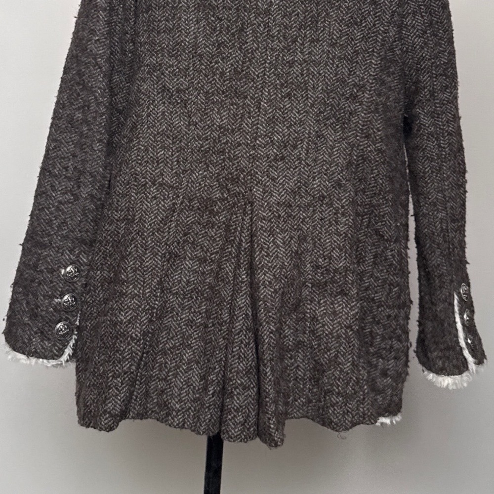 Y2K Forever 21 Brown Herringbone Double Breasted Faux Fur Trim Coat Womens Large - Picture 9 of 12